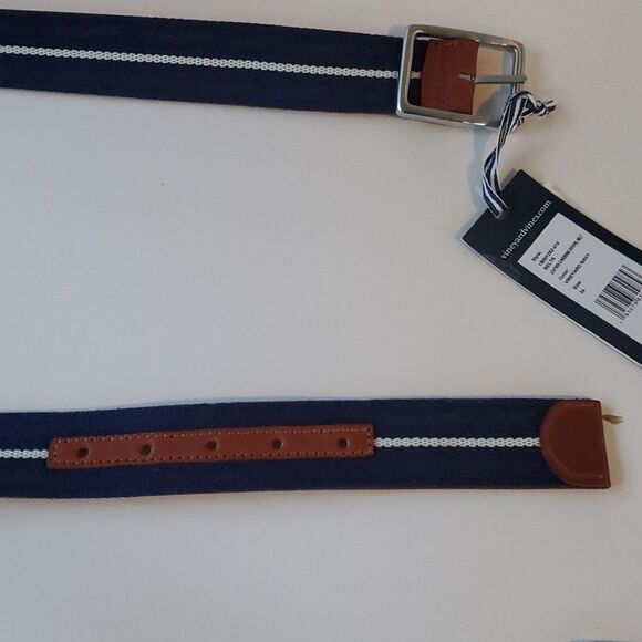 NWT VINEYARD VINES NAVY BLUE LEATHER REVERSIBLE MEN'S BELT SIZE 34 - Picture 3 of 4